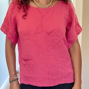 Francesca Bettini Linen Short Sleeve Lightweight Breezy Blouse Cranberry Size S